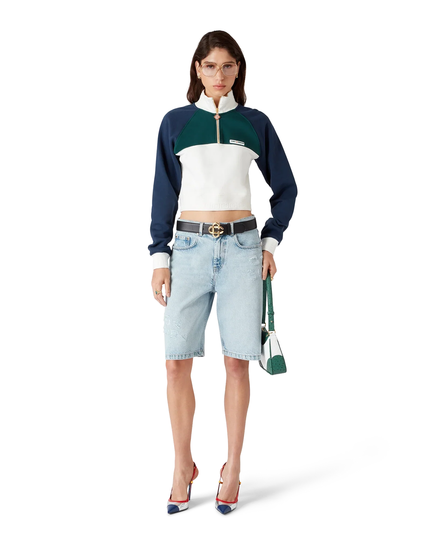 Colourblock Quarter Zip Cropped Sweatshirt