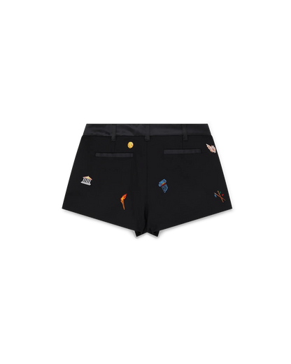 Embroidered Motif Wool Tailored Shorts