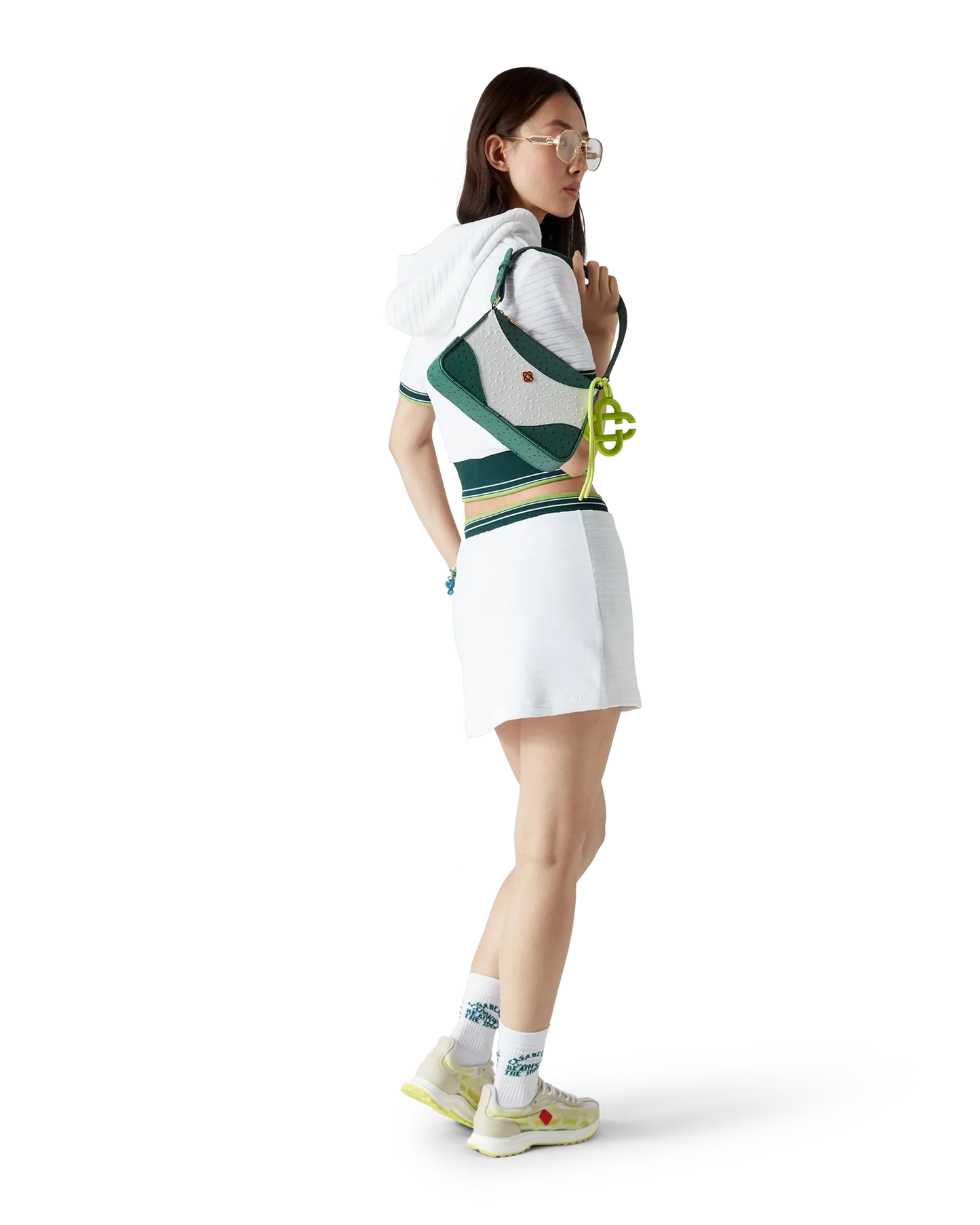 Textured Velour Tennis Cropped Hooded Top